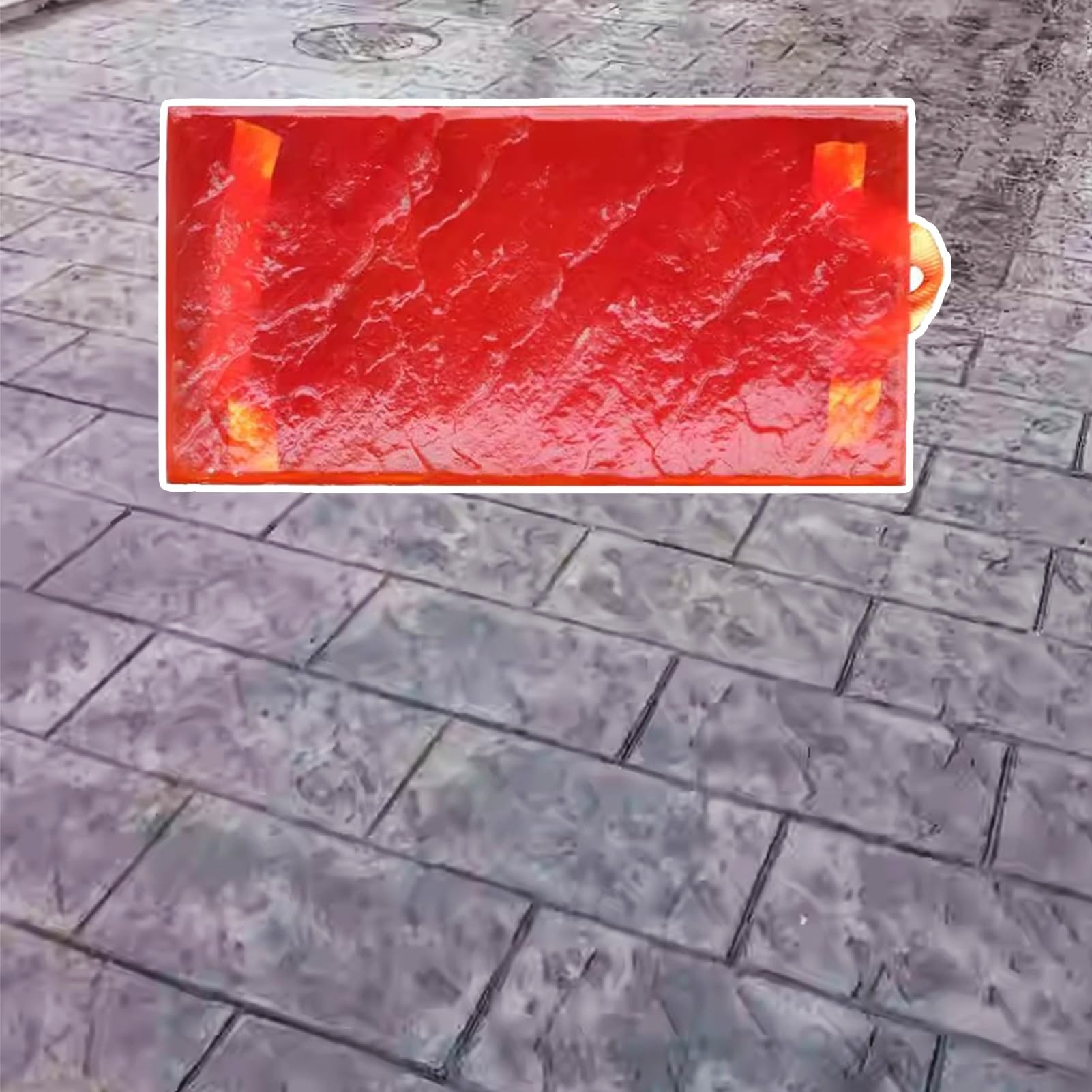 Moule à Béton Texture Pierre Rouge - Tapis De Tamponnage Rectangulaire En Polyuréthane Pour Sols Bétonnés Extérieurs Et Intérieurs