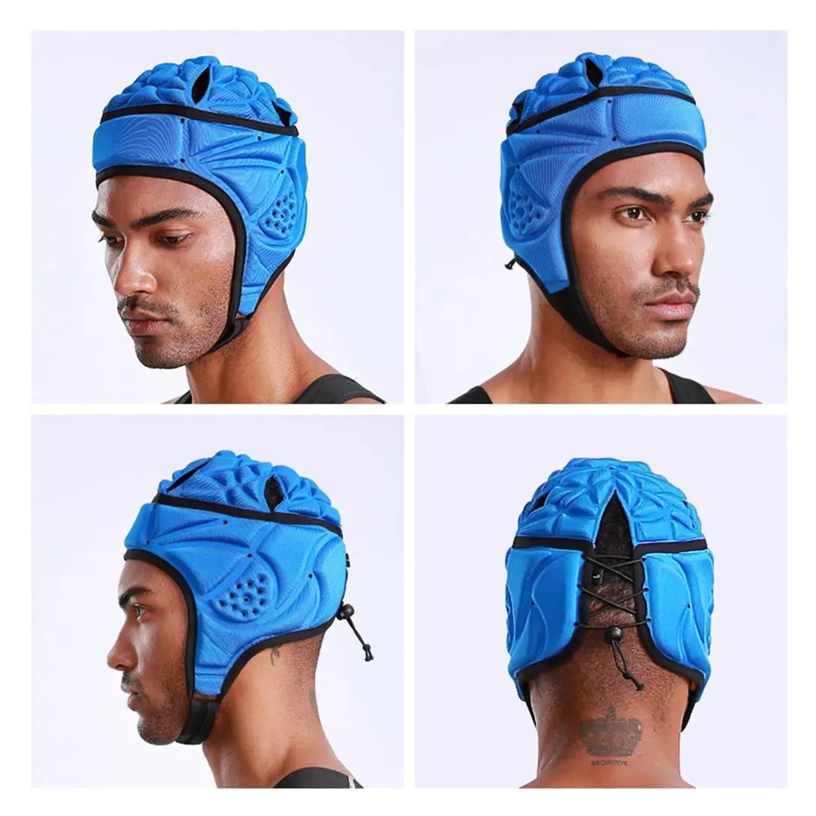 Caschetto Boxe Casco da Rugby in Spugna Regolabile for Hockey, Paintball, Calcio(Blue)