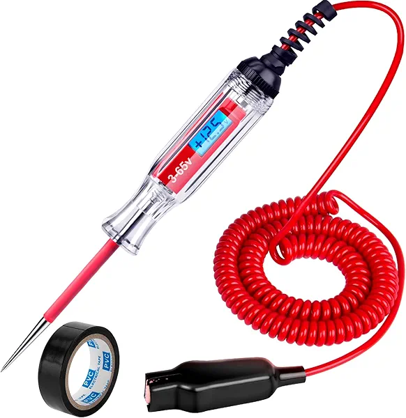Heavy Duty 3-65V Backlit Digital LCD Circuit Tester, Test Light with 140 Inch Extended Spring Wire, Car Truck Low Voltage & Light Tester with Stainless Probe