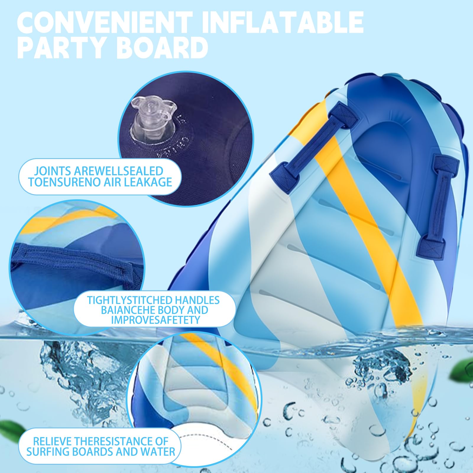 Bodyboard Gonflable pour Enfant, Shyllin Planche de Surf Gonflable avec Poignées, Planche de Natation Portable, Planche Flottante Piscine, pour Plage Surf Piscine Natation Été Sports Nautiques