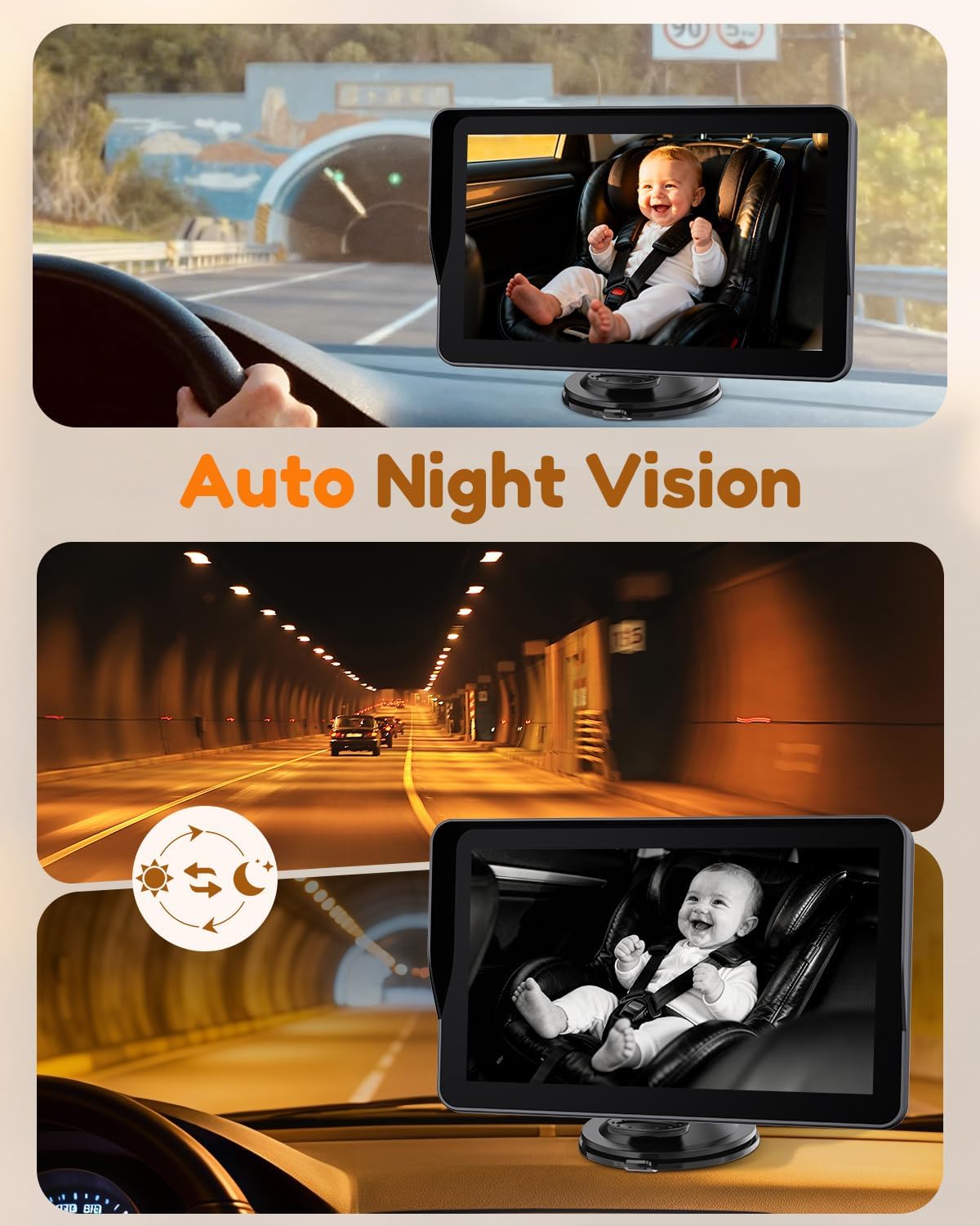 Yakry Baby Camera for Car 7.2-Inch: 3X Larger View, 5-Min USB Easy to Install, 1080P HD Auto Night Vision - 150° Wide Angle Car Seat Camera Full Backseat View for Kid & Infant Safety (Ages 0-5)