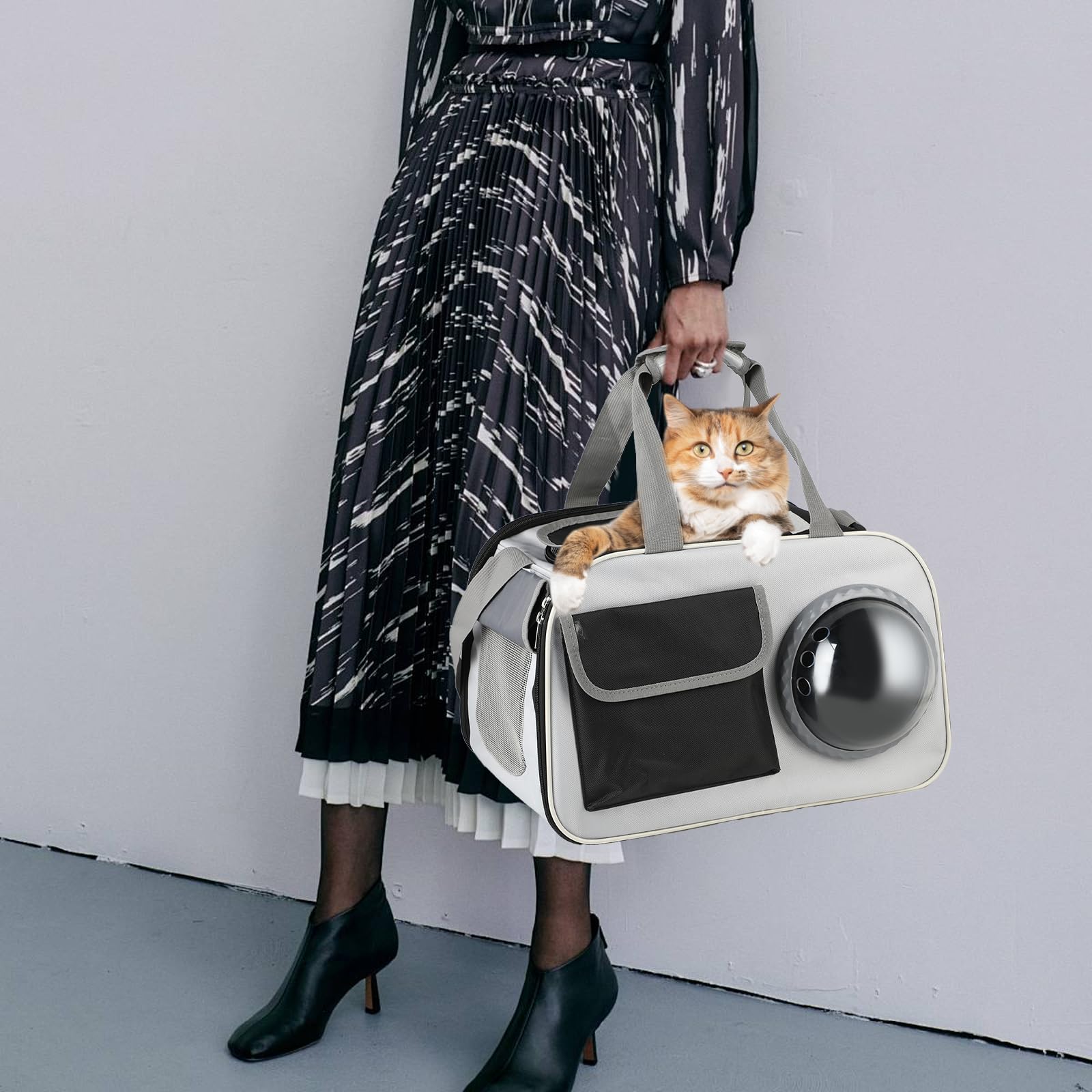 Borsa Trasportino per Cane-Gatto 45x26x28cm - Zaino Morbido-Traspirante per Viaggio in Aereo-Auto - Trasportino Ripiegabile per Animali Domestici Piccoli