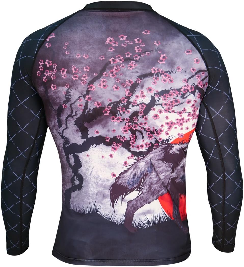 Ronin Base Layer Long Sleeve Shirt - Rash Guard Shirt for MMA, BJJ, Sports - Thermal Top - Lone Wolf Design - Durable & Comfy