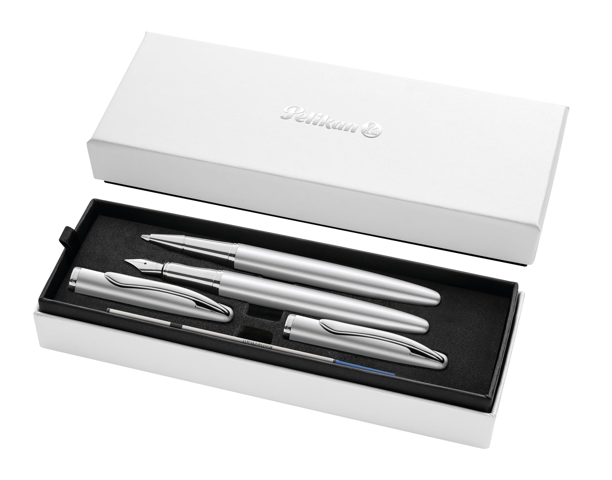 Pelikan Jazz Noble Elegance R/P36 - Juego de bolígrafo y pluma estilográfica con grabado de regalo, bolígrafos únicos con nombre, regalos personalizados (plata)