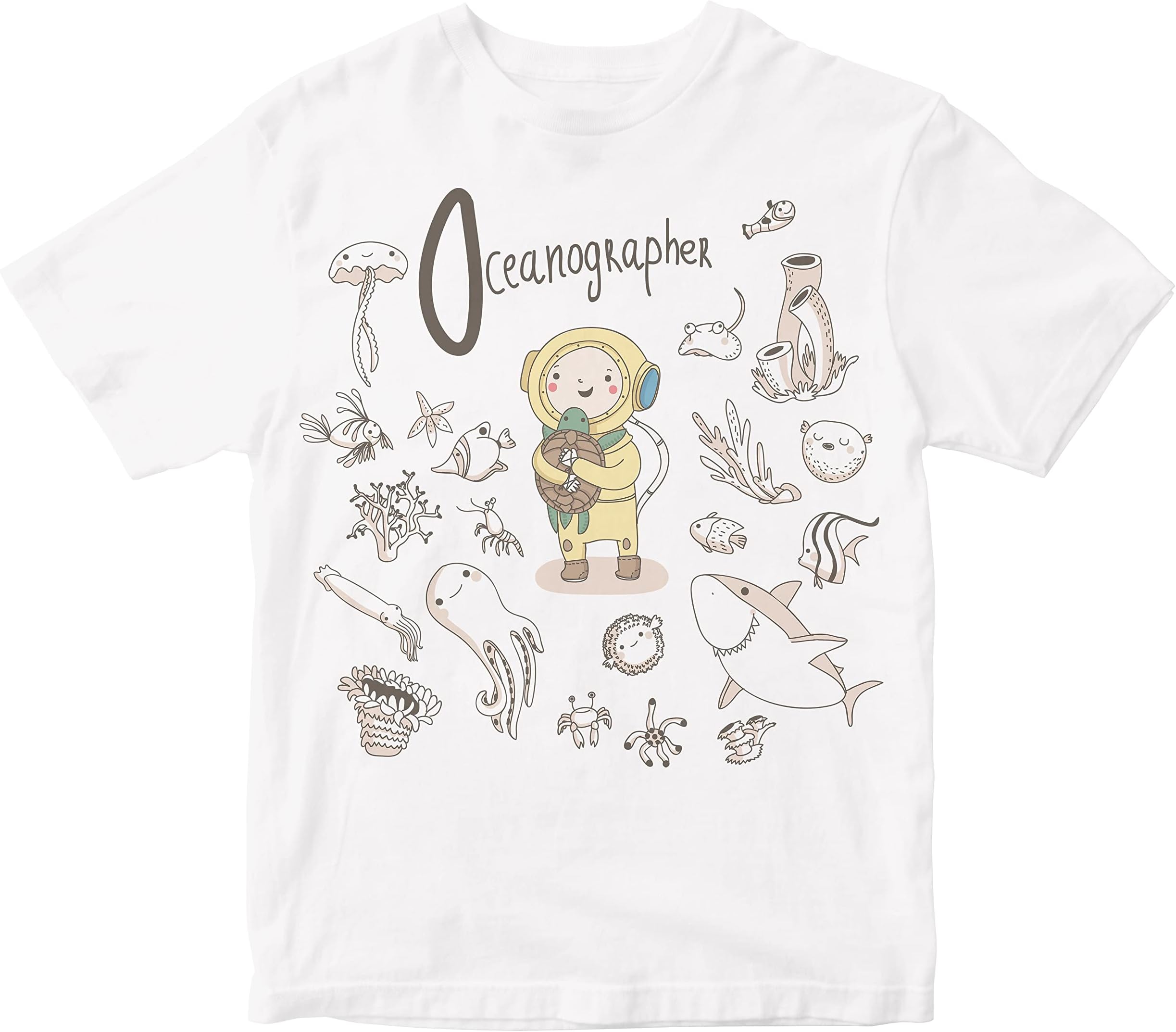HeybrohKids T-Shirt Cute Oceanographer - Cute Alphabet Profession 100% Cotton Boy's Girl's Regular Fit Unisex T-Shirt