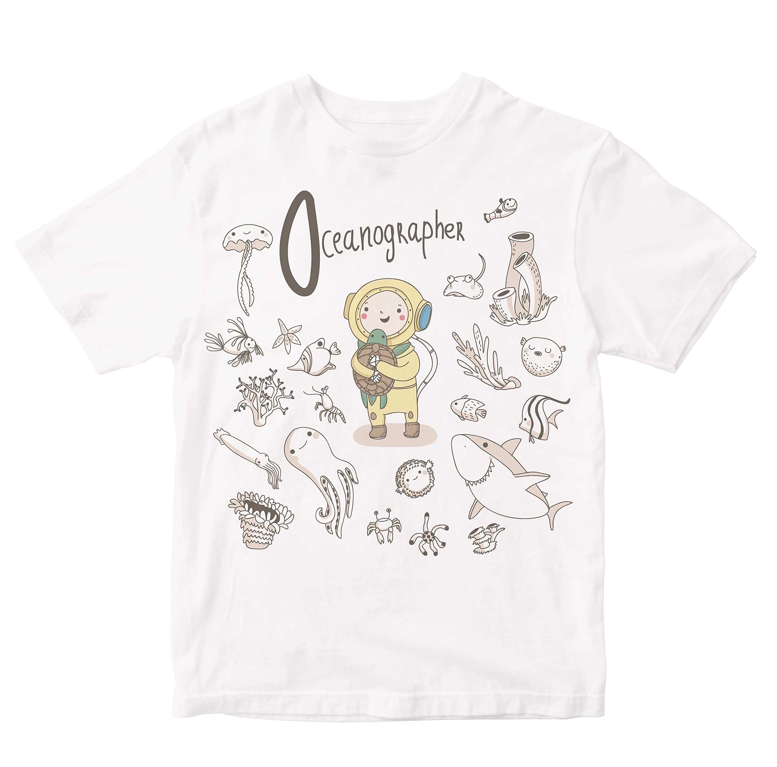 HeybrohKids T-Shirt Cute Oceanographer - Cute Alphabet Profession 100% Cotton Boy's Girl's Regular Fit Unisex T-Shirt
