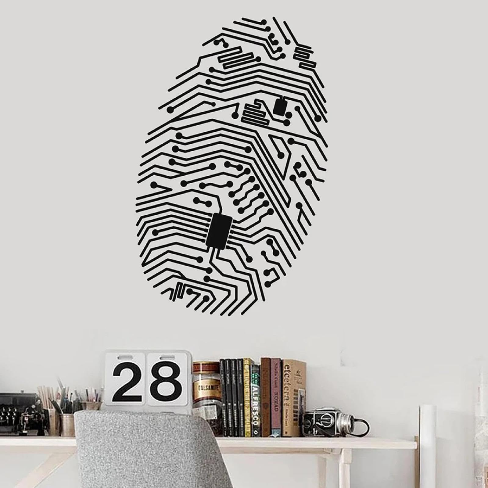 Youousi Black Chip Computer Geek Security It Fingerprint Wall Vinyl Window Sticker High-Tech Children's Room Interior Decoration