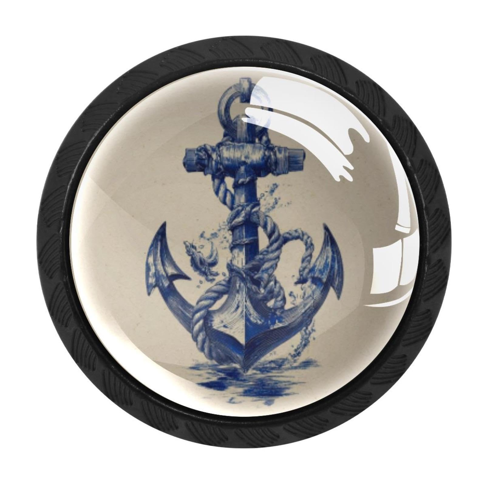 CHENZZZZ Nautical Anchor (1) Drawer Knobs 4 Pack Crystal Dresser Knobs 35mm Glass Cabinet Knobs for Home Office Bathroom