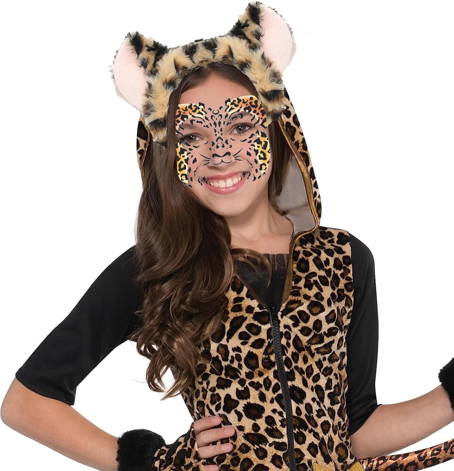 5PCS Leopard Costume Set - Cat Ears Headband, Tail and Face Stickers for Women's Halloween Cosplay - Image 6