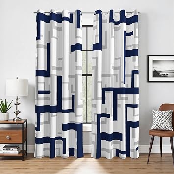 Black and Blue Modern Blackout Curtains, 52 x 63 Inch, Grommet, 2 Panels