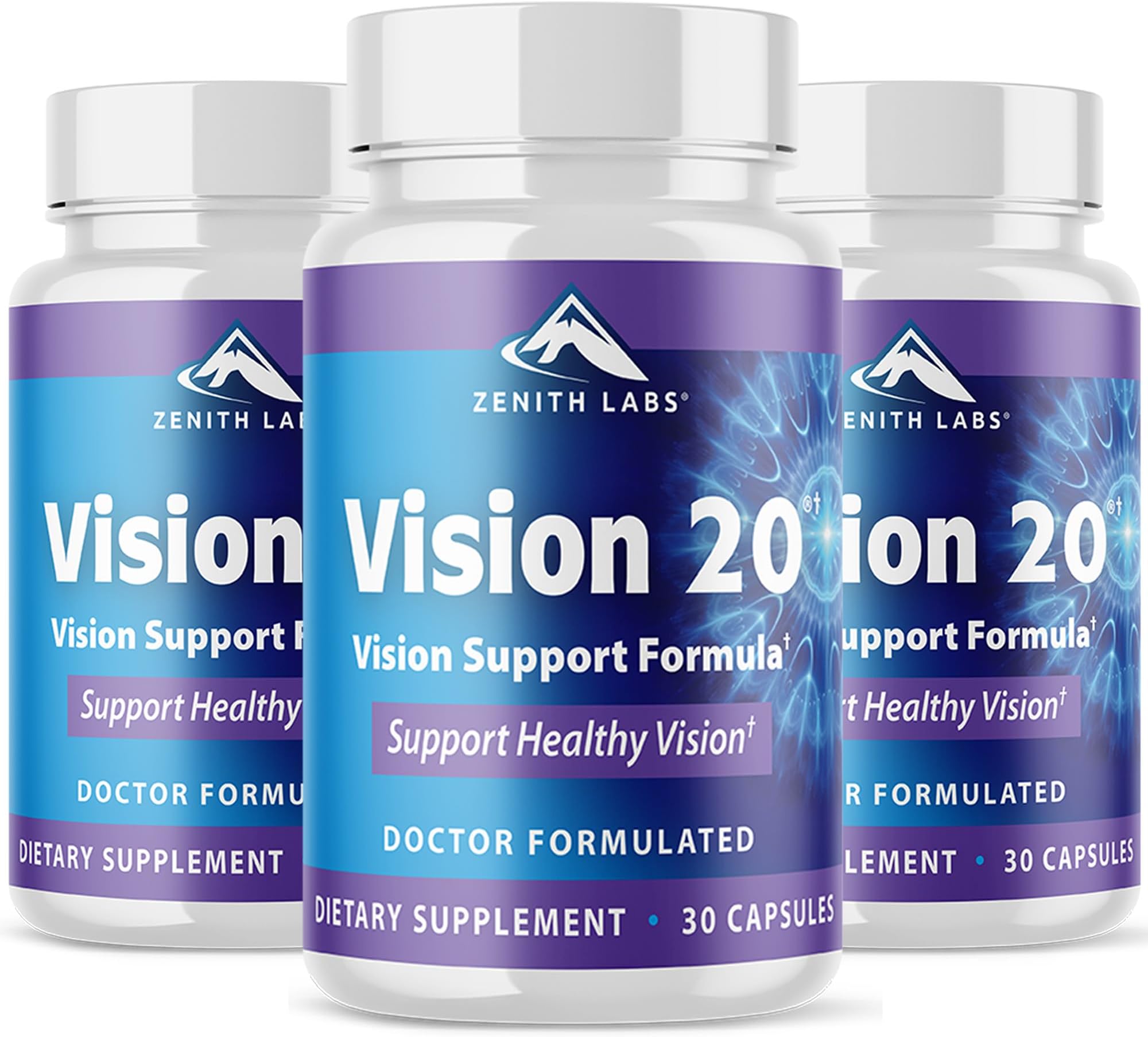 Zenith LabsVision 20 Clinically Proven Lutein & Zeaxanthin - Zinc Citrate for Maximum Absorption - Support Eyesight at Near Distance, Far Distance, and Low Light, 3 Pack