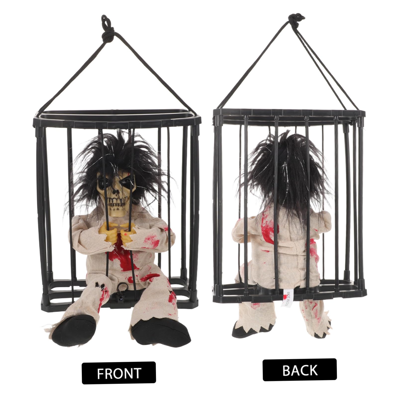 Lurrose Decorazione Halloween Gabbia Fantasma Animato con Occhi Luminosi e Stampa Leopardo Addobbo Spaventoso per Interni ed Esterni Decorazione Riutilizzabile per Feste e Casa
