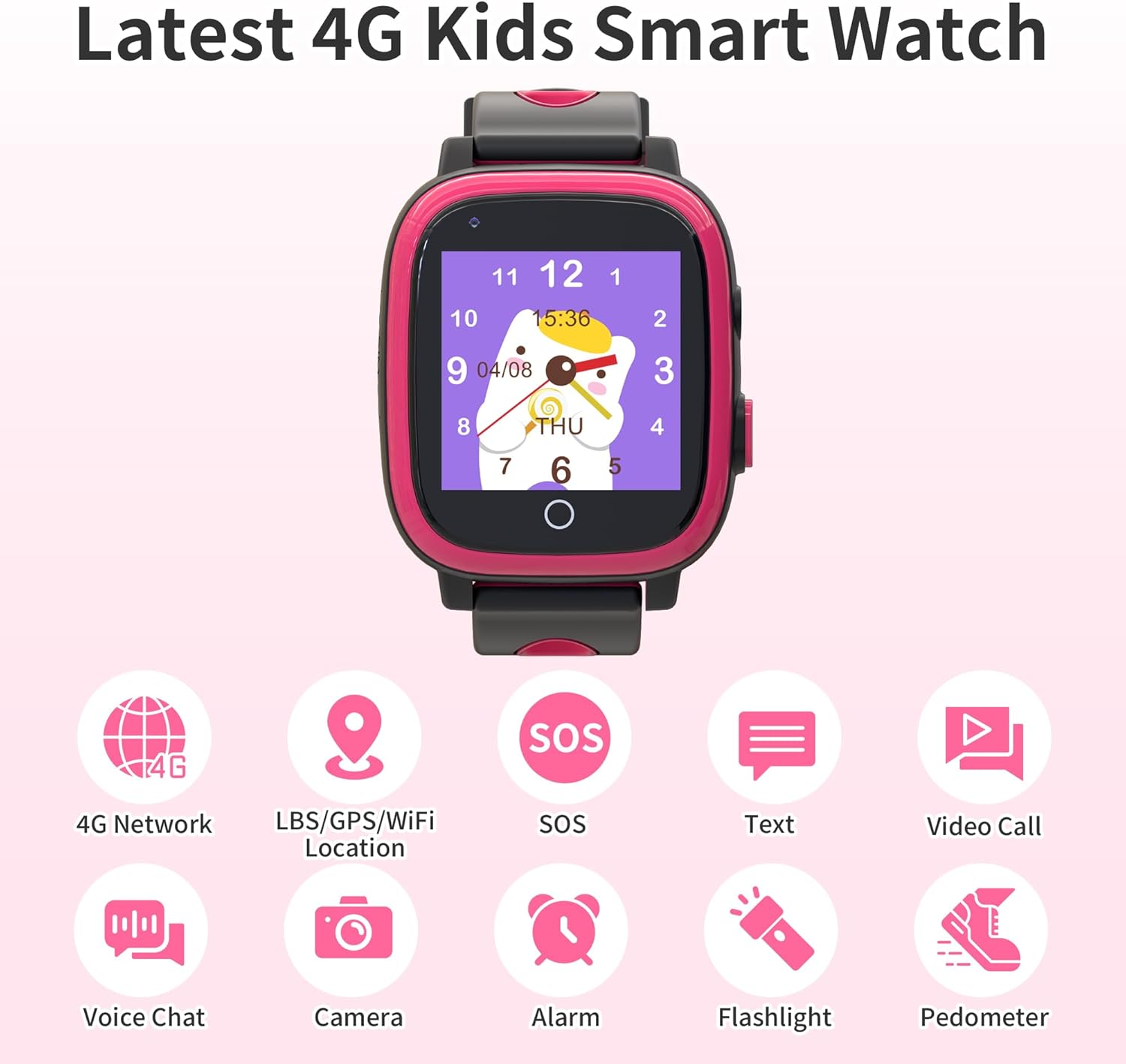 Toloso Kids Watch with GPS Tracker, Kids Smart Watch Boys with Phone & Video Call Voice Chat SOS Camera Alarm Pedometer Stopwatch Calculator Flashlight GPS Tracker Gifts for Kid Age 5-12(Pink)