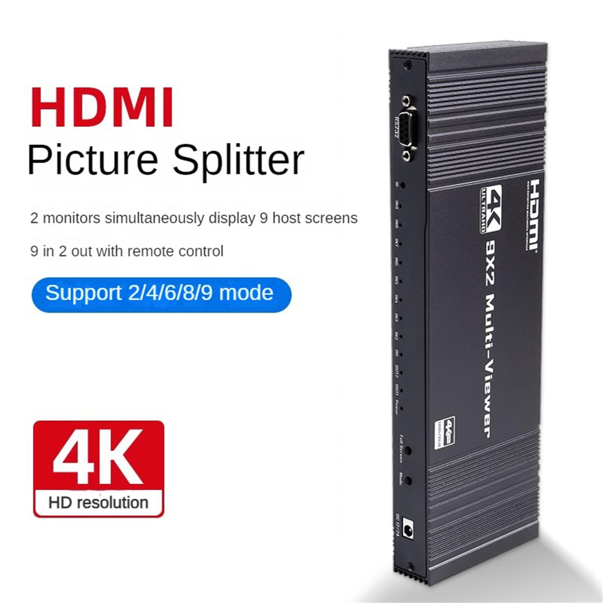 Interruttore multiviewer HDMI 9x2, multiviewer compatibile senza interruzioni, multiviewer in tempo reale 4K30Hz HDMI a 9 schermi, splitter schermo, adattatore di commutazione 9 ingressi 2 uscite