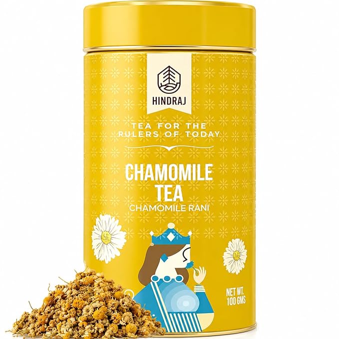 Hindraj Chamomile Rani Herbal Green Tea 100 g Loose Leaves Organic, Refreshing Ice Tea, 100% Natural Ingredients, No Added Sugar Soothing & Cooling, Great for Hot & Cold Brews