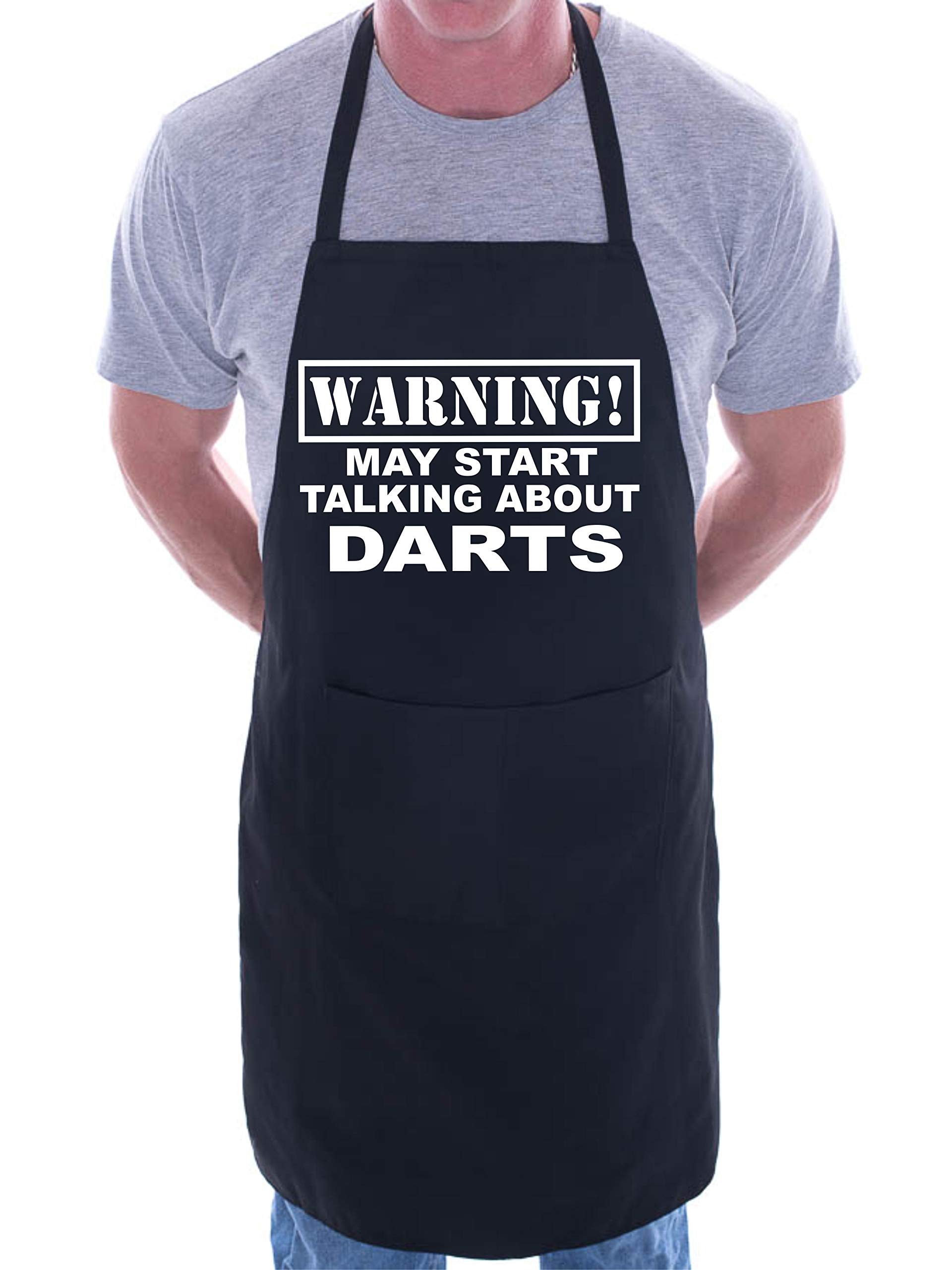 Print4u Men's Black Warning May Talk About Darts Funny Bbq Novelty Cooking Apron