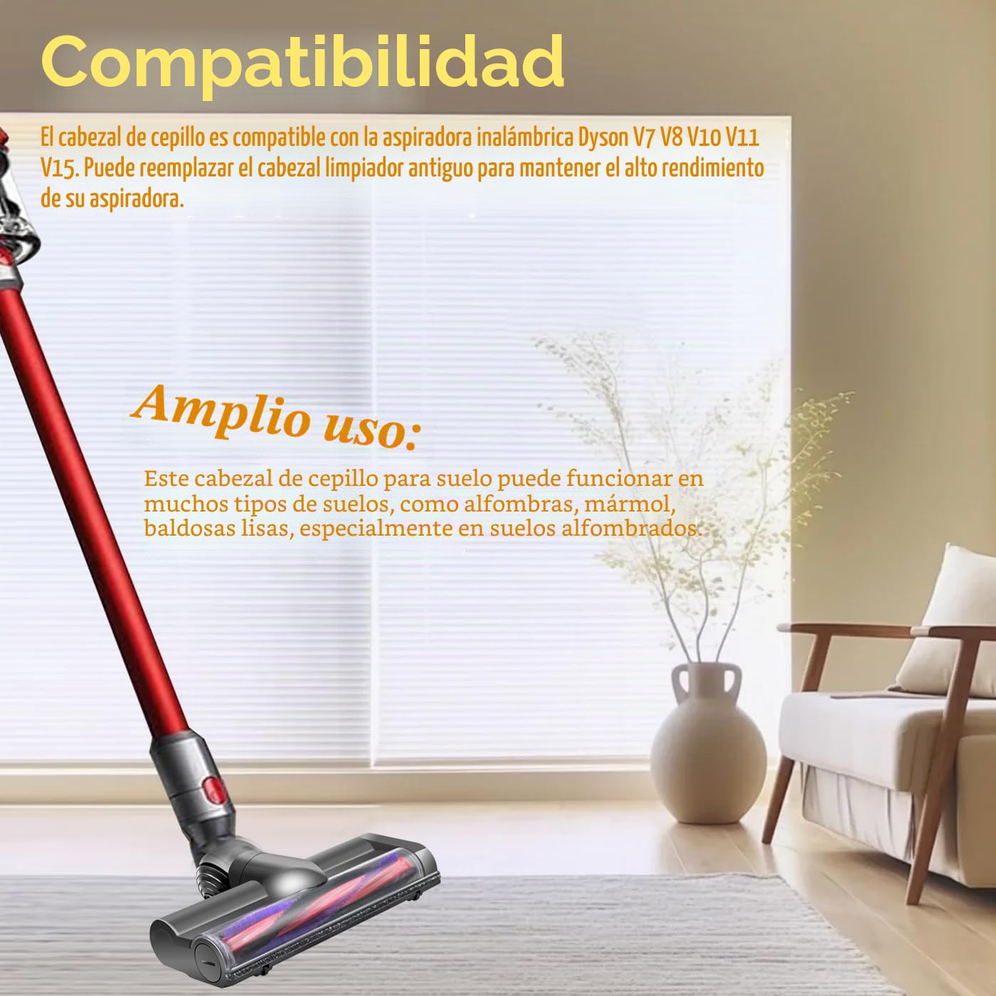 Recambios Cepillo Motorizado Compatible para Dyson V7 V8 V10 V11 V15 Aspiradora, Cepillo de Cabezal Limpiador de Cabezal de turbina para Dyson V10 V7 V8 V11 V15, para Moquetas y Suelos Duros