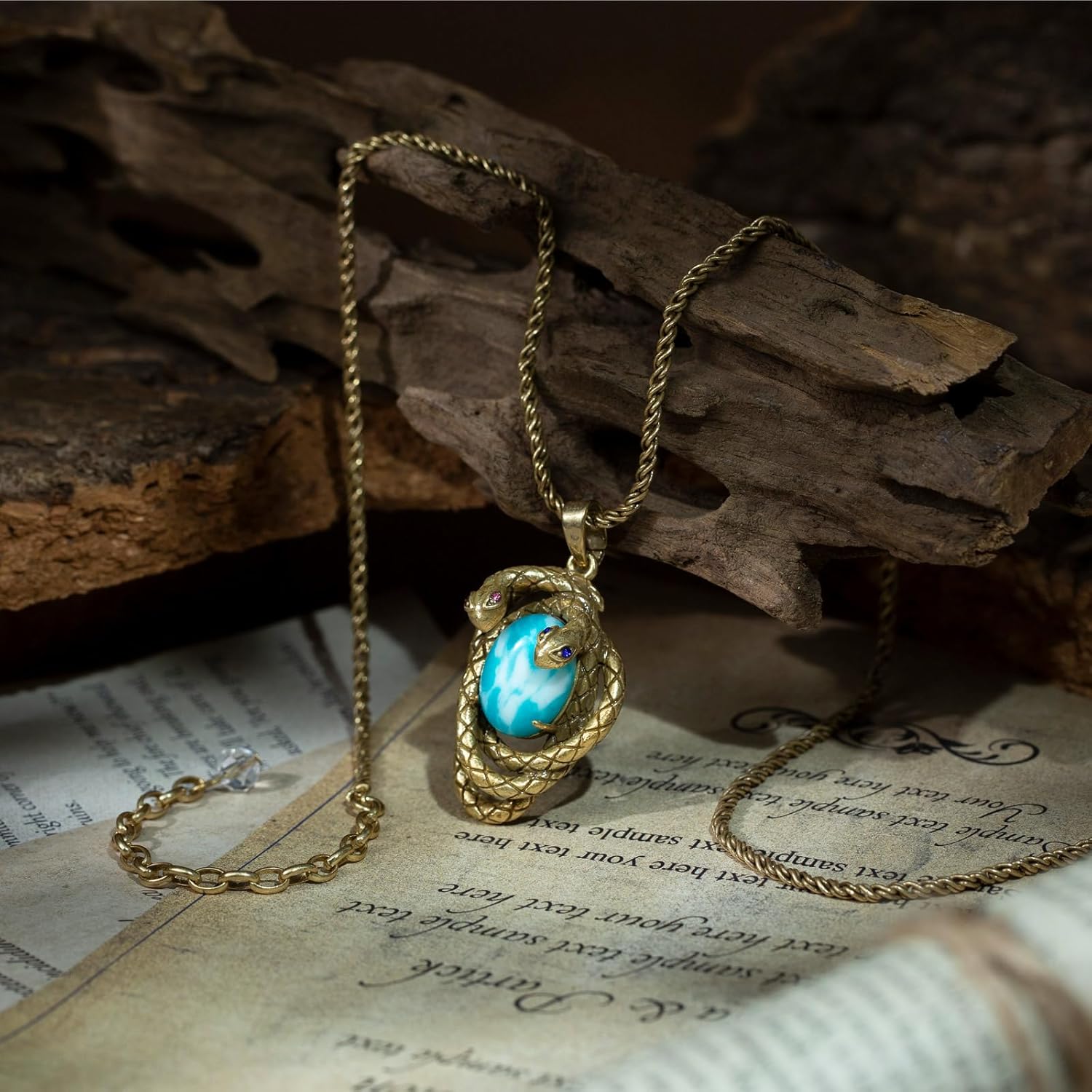 HZMAN Snake Serpent Pendant Necklace for Women, with Inlaid Natural Turquoise Stone, Adjustable Retro Brass Chain, Handmade Vintage Jewelry Gift - Image 4