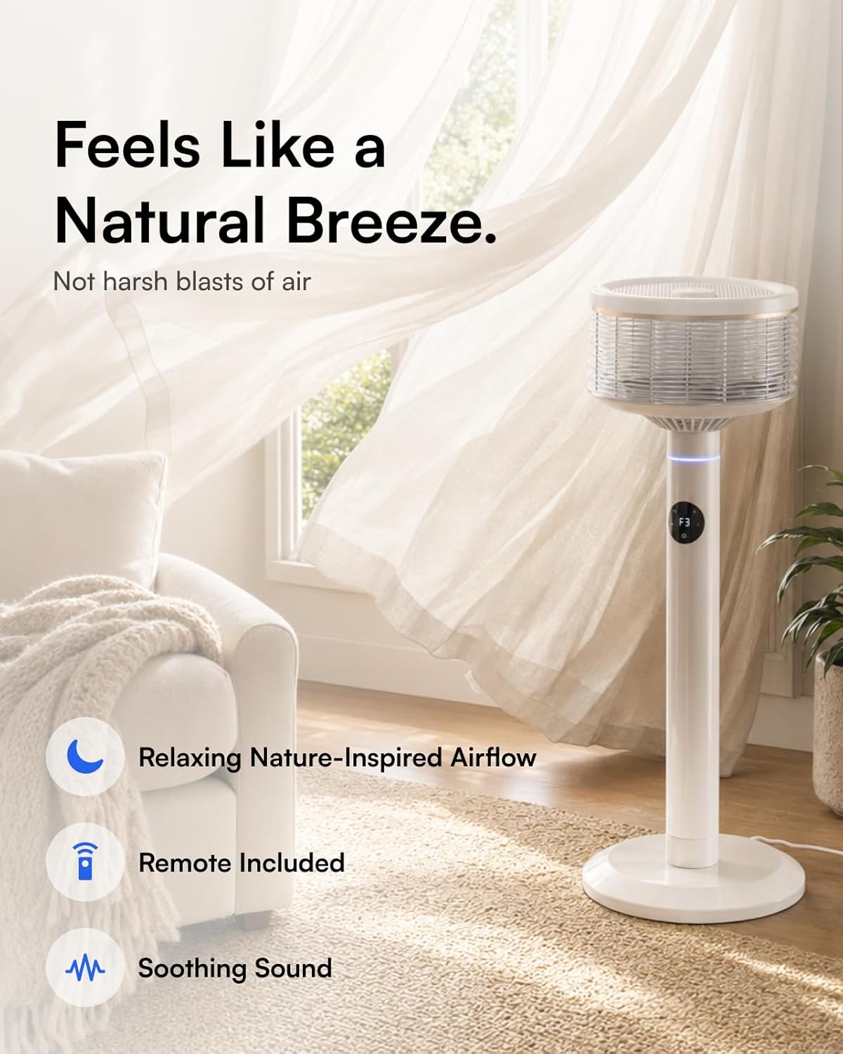 Spin360 360 Fan, Height-Adjustable Floor & Table Fan with Aromatherapy Scent Pods, Whisper-Quiet, Touchscreen, 9 Speeds, Timer & Ambient Light for Bedroom, Living Room, Office (White)