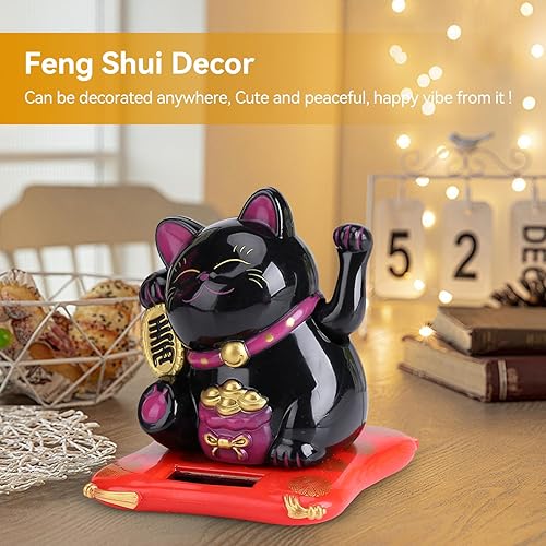 Miniatura 6 de Gato de la suerte alimentado por energía solar, brazo agitador chino de la suerte, adorno de gato de la suerte Feng Shui, decoración de gato de la