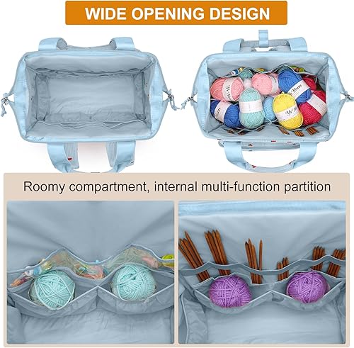 Miniatura 24 de Mochila para tejer, organizador de hilo con puerto de carga USB, mochila acolchada para mujer, regalo del día de la madre, bolsa de ganchillo grande