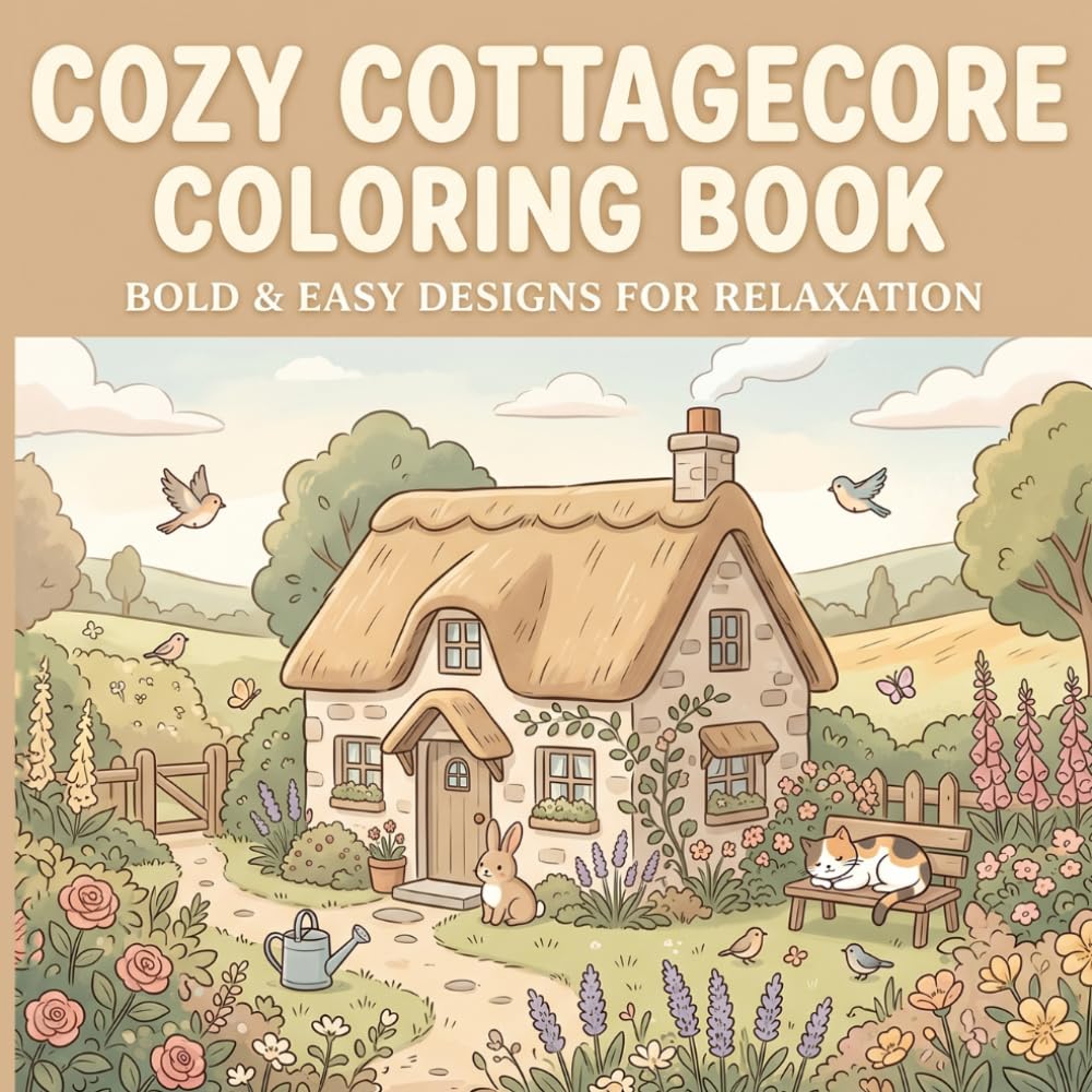 Cozy Cottagecore Coloring Book for Adults: Cute Countryside Scenes, Relaxing Nature, Floral Gardens & Hygge Aesthetic Designs for Stress Relief