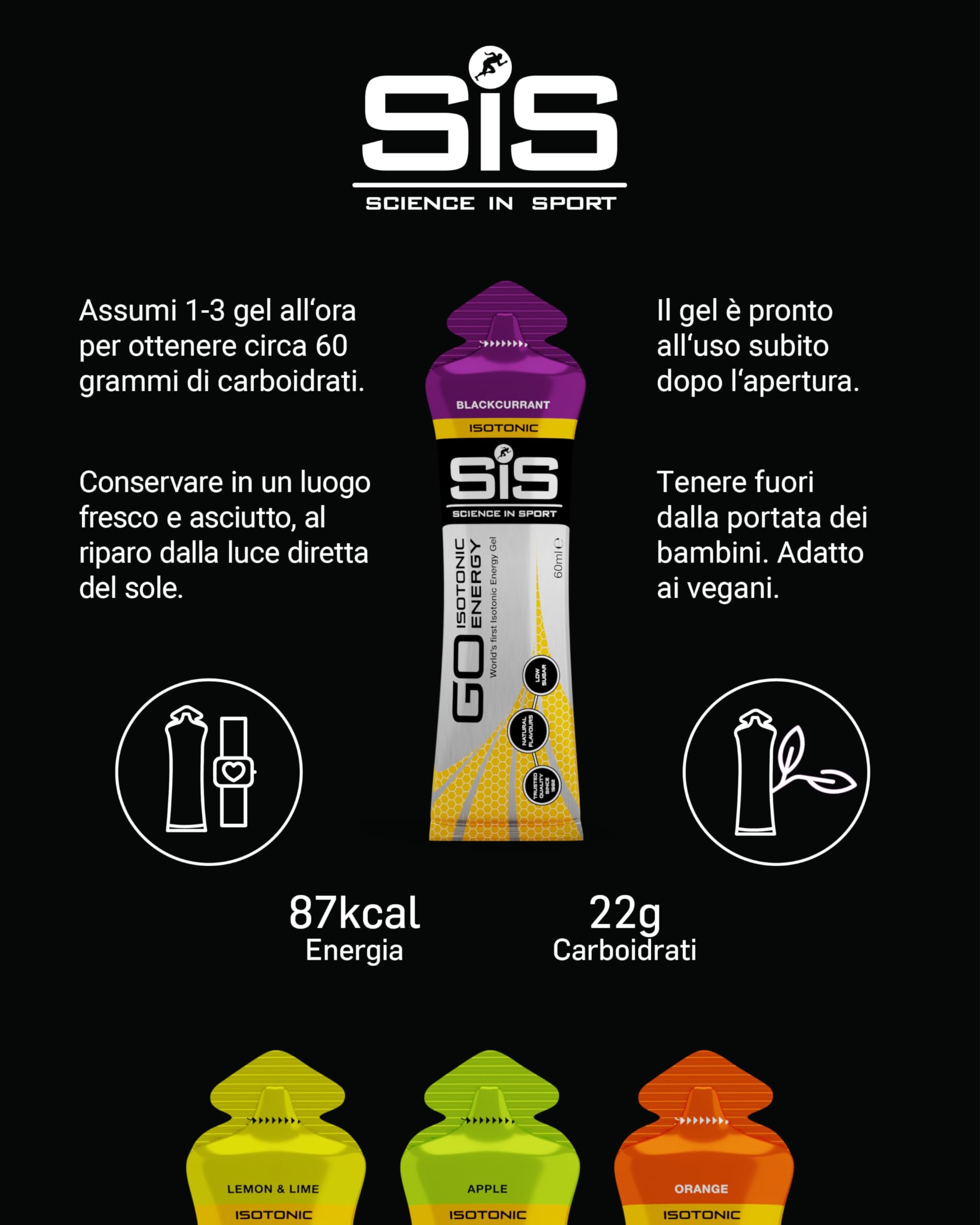 Science in Sport GO Energy Gel15 x 60ml Vegano -Gel energetico isotonic con 22g di carboidrati, Ottimo fornitore di energia, Alternativa ottimale alle bevande isotoniche