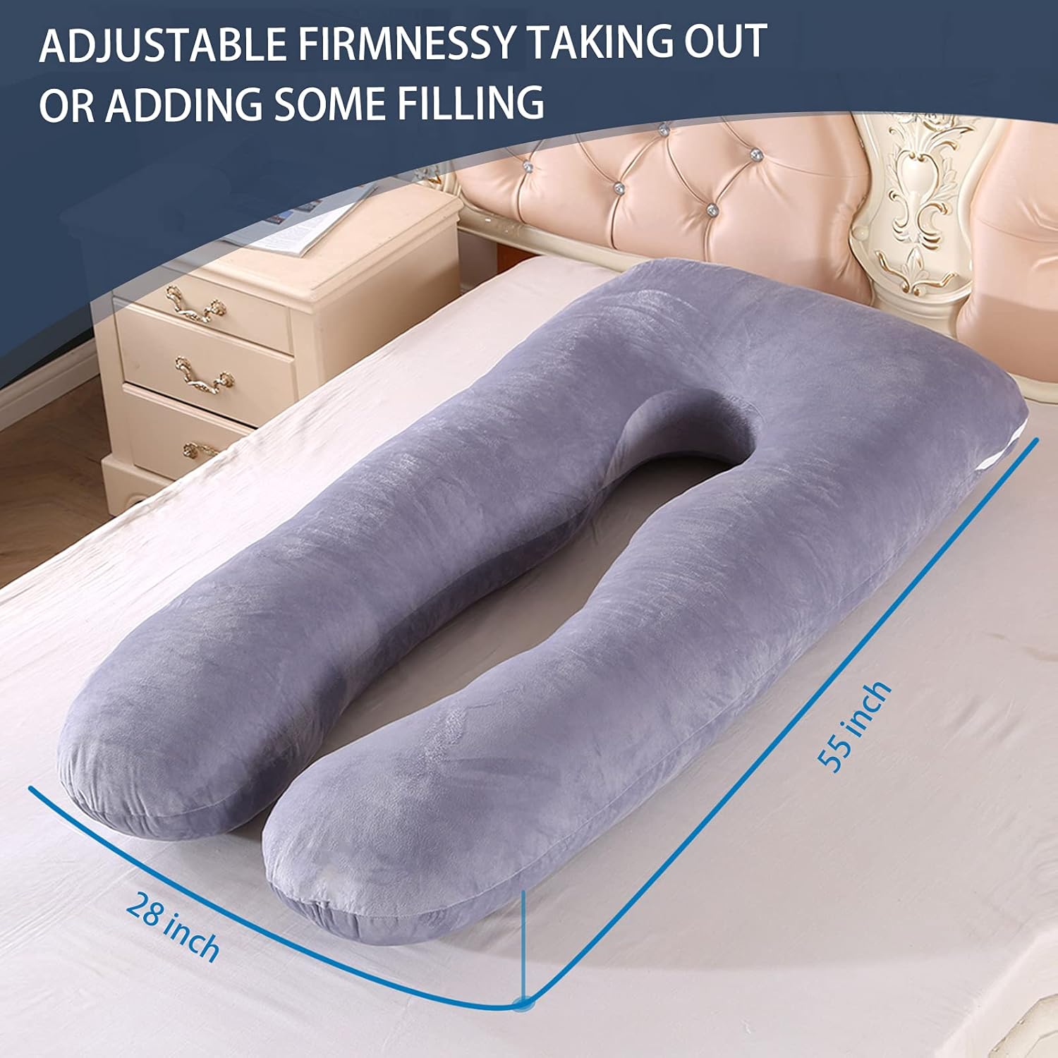 CladuSoft Pregnancy Pillow, U Shaped Full Body Pillows for Maternity Support Sleeping Pillow with Washable Velvet Cover (Grey, 55 inches) : Baby