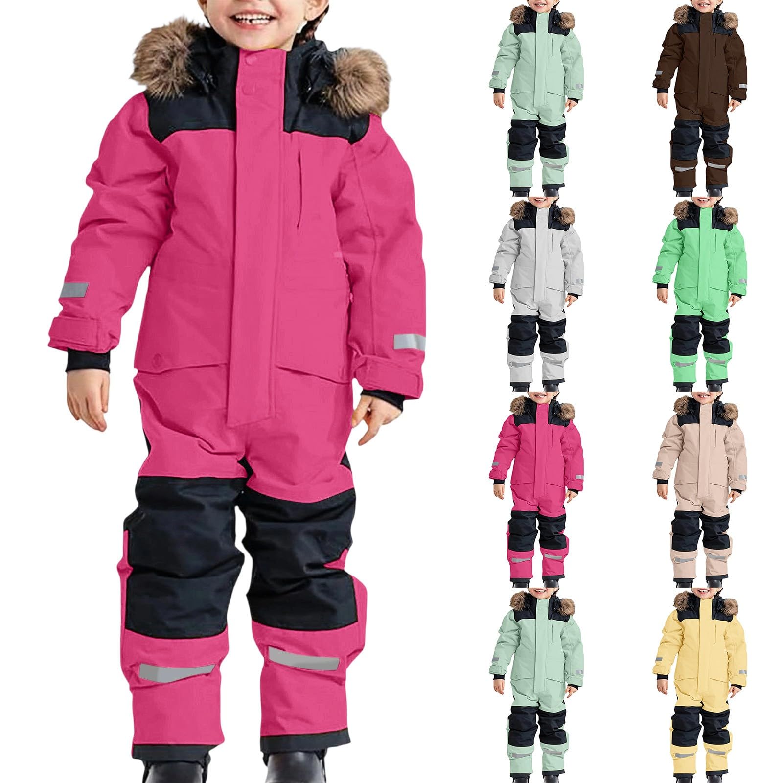 Generico Tute da Neve Bambino e Ragazzi, Tute da Sci Bambine e Ragazze, Tuta da Neve di un Pezzo Bambini Invernale Outdoor Antivento Impermeabile e Traspirante Calda Tuta con Cappuccio e