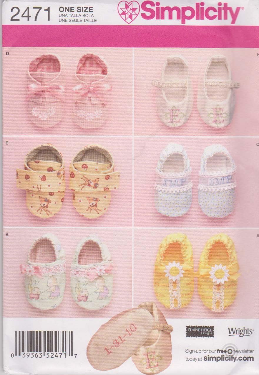 Simplicity Sewing Pattern Baby Shoes 6 Variations Designed by Elaine Heigl, 2471