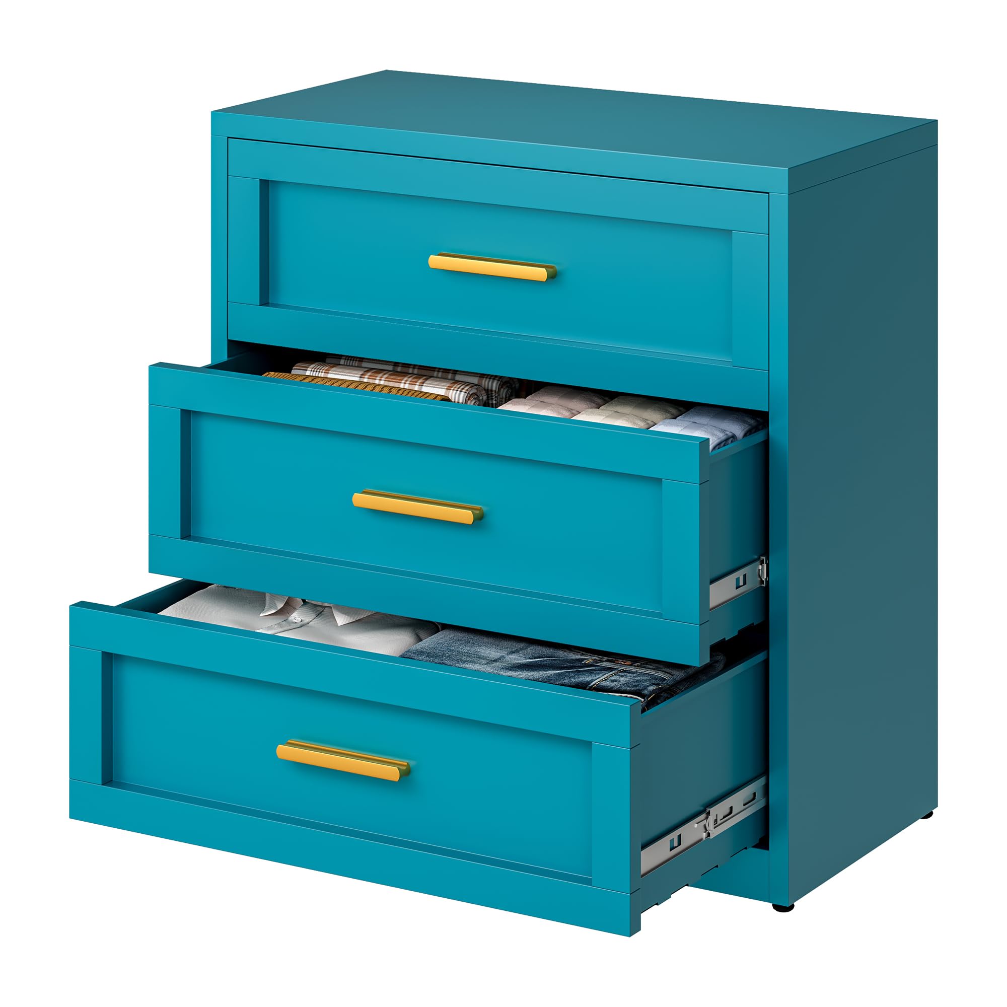 Washsemba Metal 3 Drawer Dresser,15.8" D x 31.5" W x 30.9" H, Home Peacock Blue Dresser for Bedroom, Storage Cabinet with 3 Drawers, Tall Dresser,