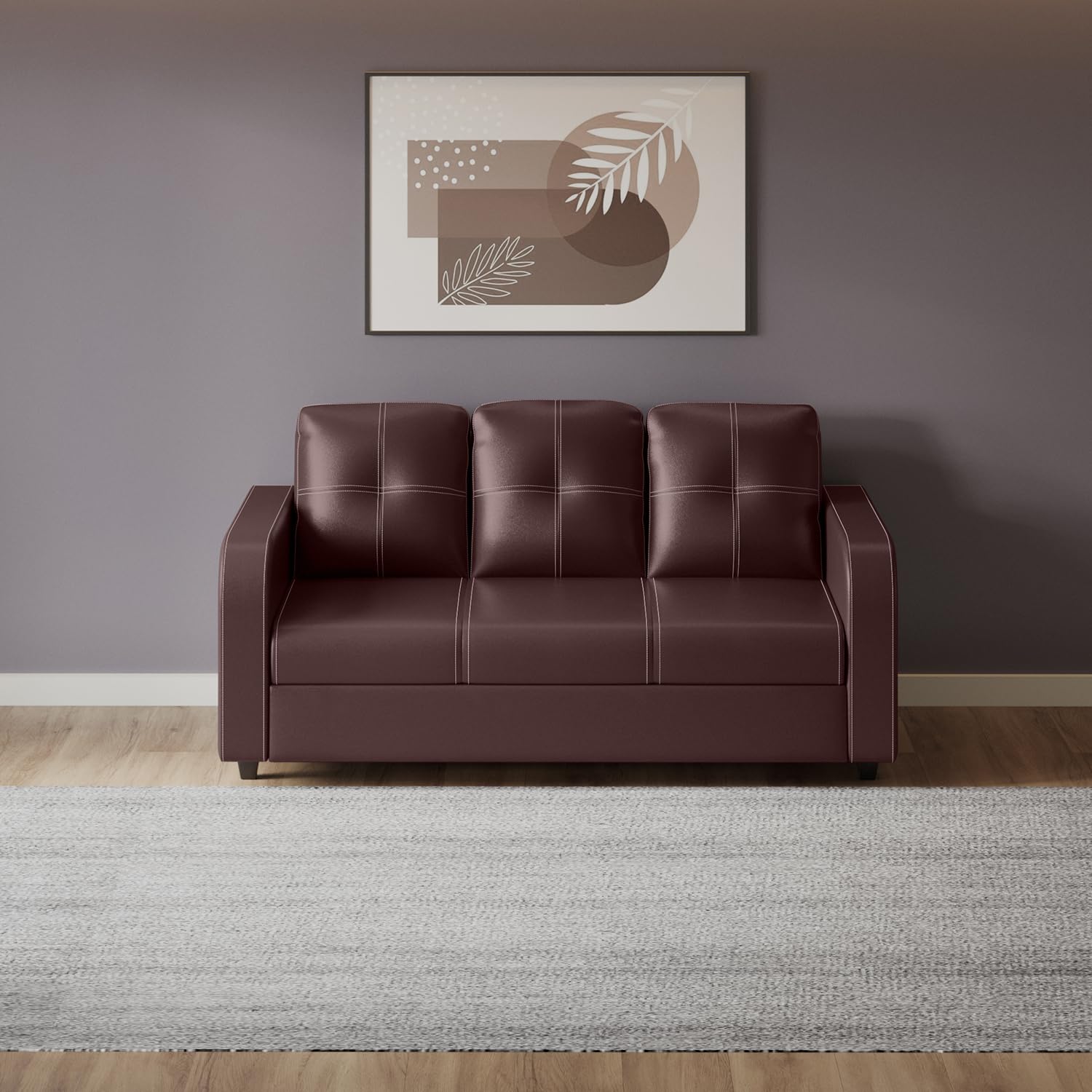 GODREJ INTERIO Sofa Tycoon 3 Seater Synthetic Leather Sofa for Living Room, 1-Year Warranty, Solid Wood (Burgandy)-image-44