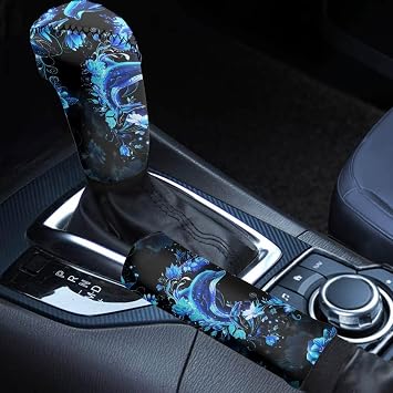 GIFTPUZZ Dolphin Handbrake Cover Gear Shift Knob Cover Set 2 Pieces Universal Fit for Car Auto SUV Trucks Interior Decoation Unisex Red Accessories Stick Protector
