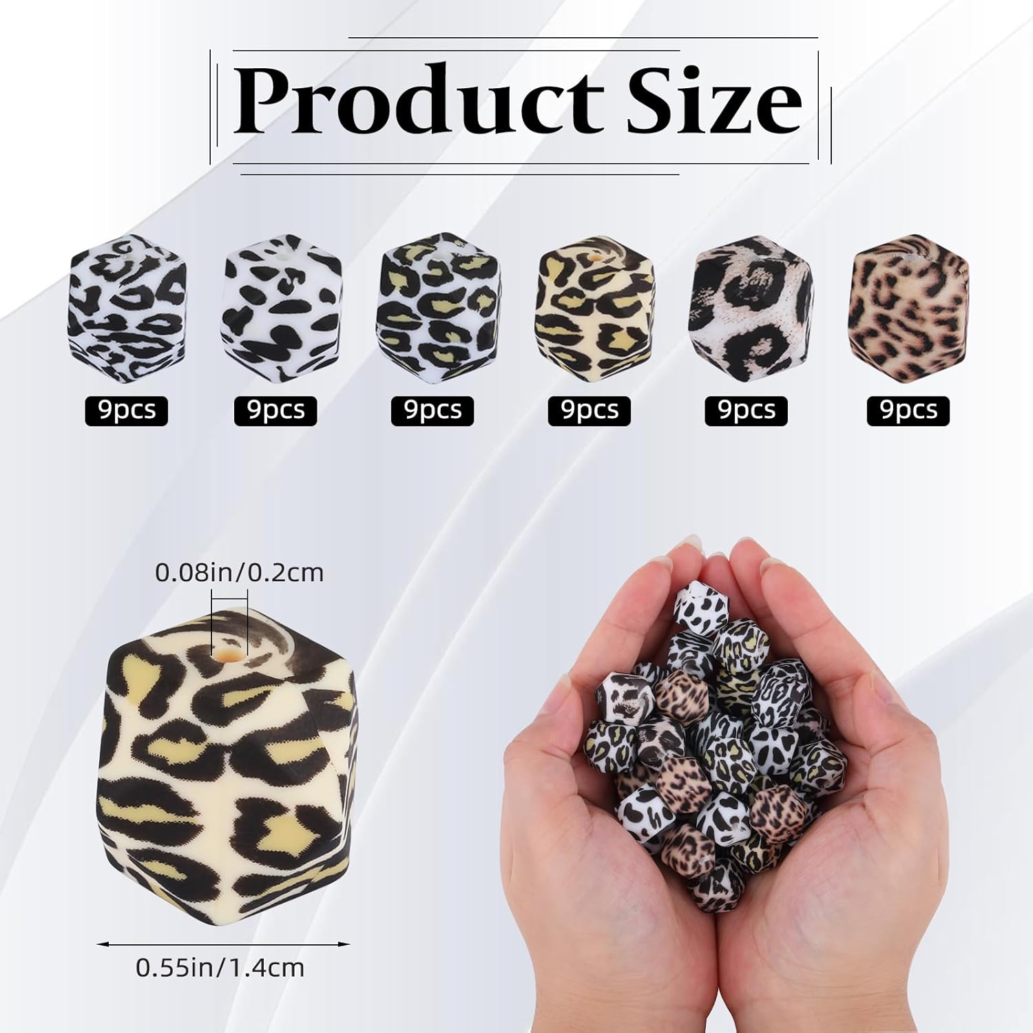 54Pcs Leopard Silicone Beads for Keychain Making 14mm Hexagonal Focal Beads for Pens Necklace Bracelets Jewelry Making - Image 2