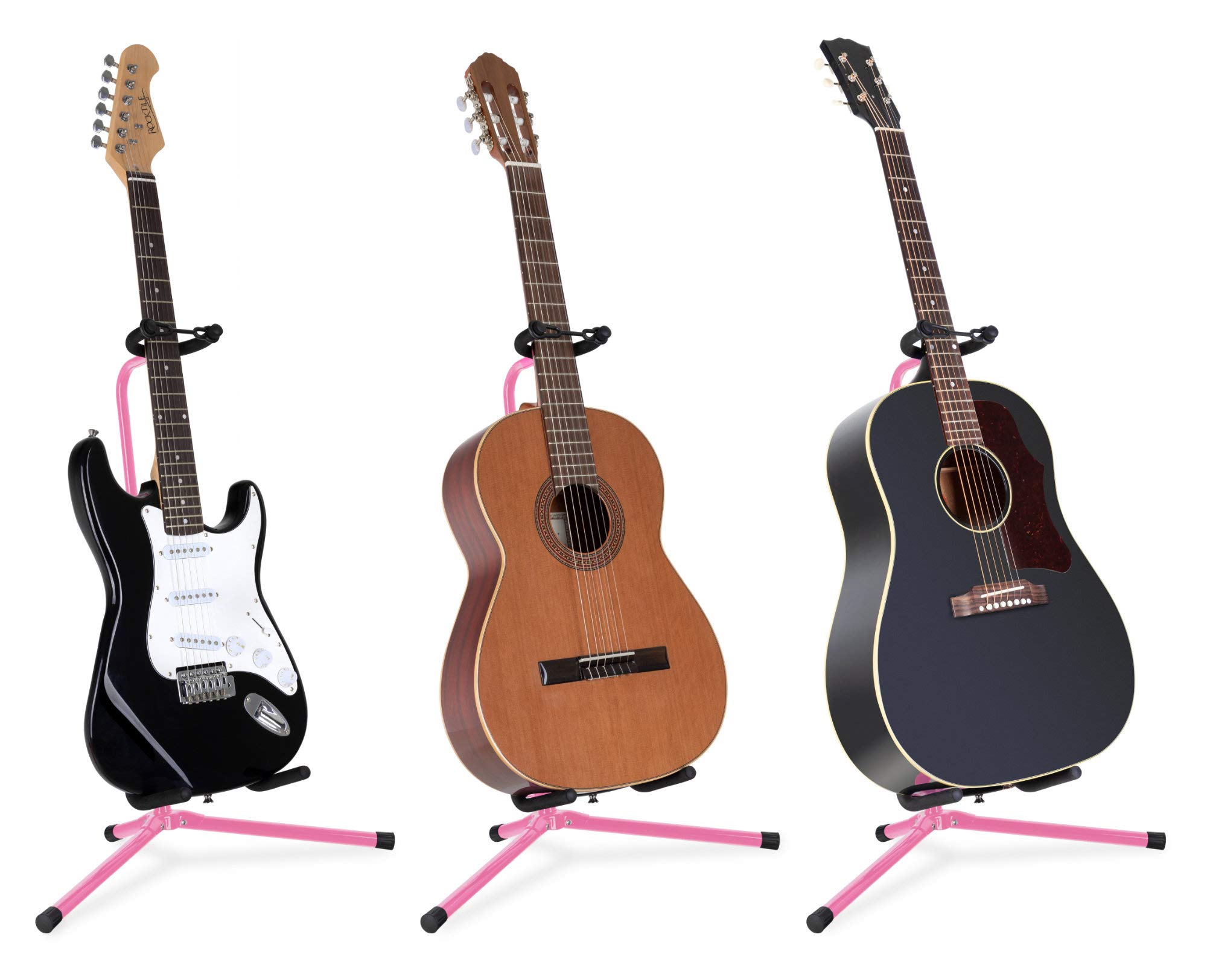 5x Classic Cantabile Gitarrenständer - Universal Gitarrenständer für Konzertgitarre, Westerngitarre, E-Gitarre, E-Bass - Gepolsterte Auflage - Klappbarer Gitarrenständer - Pink