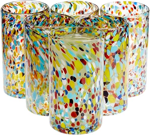 Miniatura 5 de Okuna Outpost Cristalería mexicana soplada a mano – Vasos soplados a mano de confeti para cócteles y bebidas – Vasos de roca reutilizables y vasos
