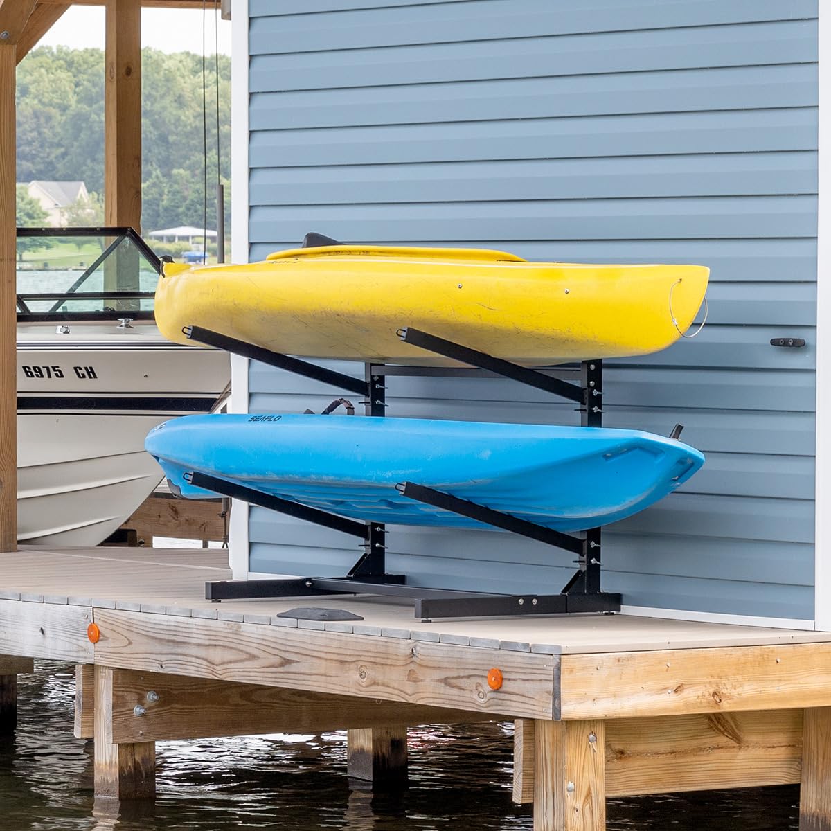 Teal Triangle Freistehendes Kajak Lagerregal - Lagerregal für 2 Kajaks oder Kanus - Premium Kajak Ständer für Outdoor & Indoor - Verstellbarer Kajakhalter und Kanu Aufbewahrungsständer