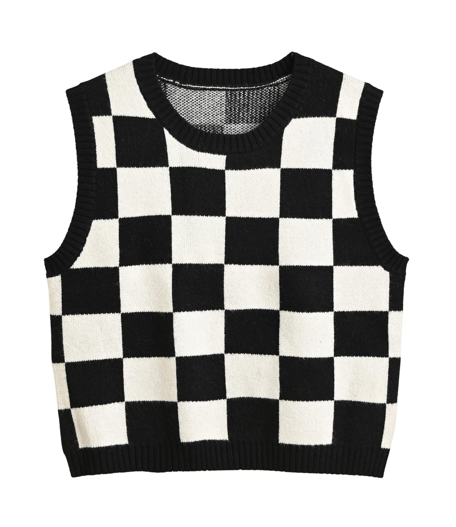 Women's Sweater Vest,Y2K Sleeveless Pattern Preppy Style Knitted Crop Tank Top for Girl