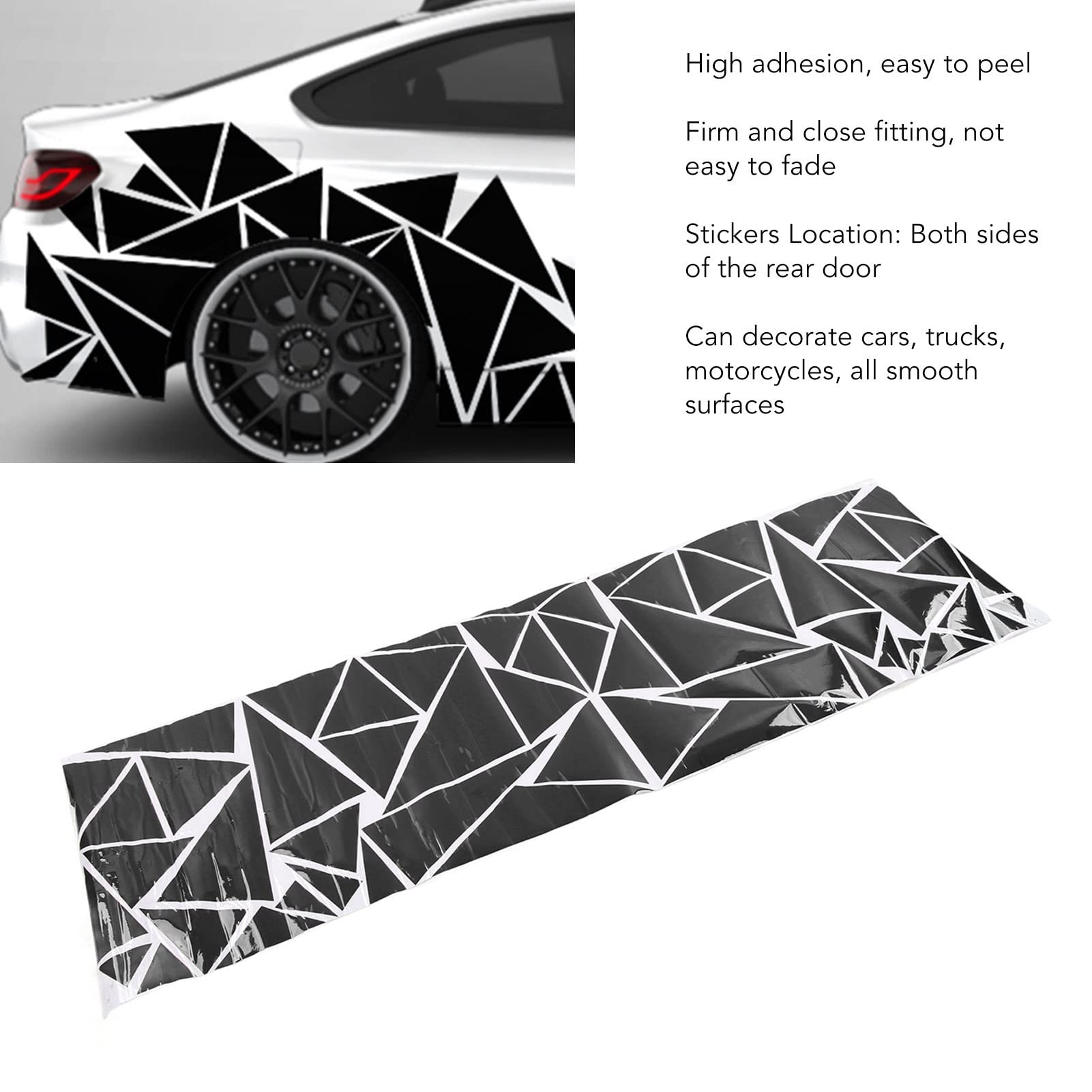Akozon Unique Triangles Car Decoration Sticker Universal DIY Body Sticker Long Stripe for SUV Truck Door Sports Racing Decals Decorative 2M60CM 12 Day Delivered Graphics (Schwarz)