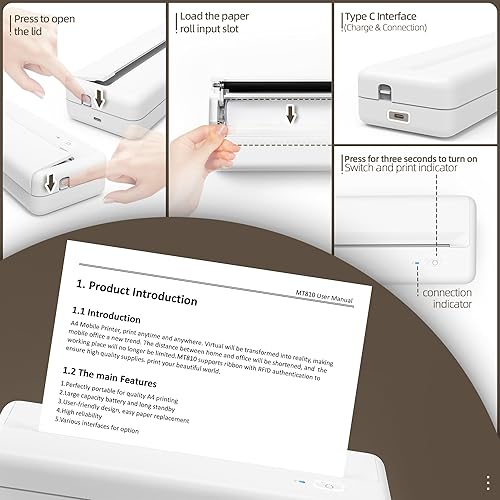 Miniatura 6 de POOOLITECH Impresora inalámbrica sin tinta para oficinas en casa y viajes, compatible con rollos de papel térmico de 8" y 4", perfecta para iOS,
