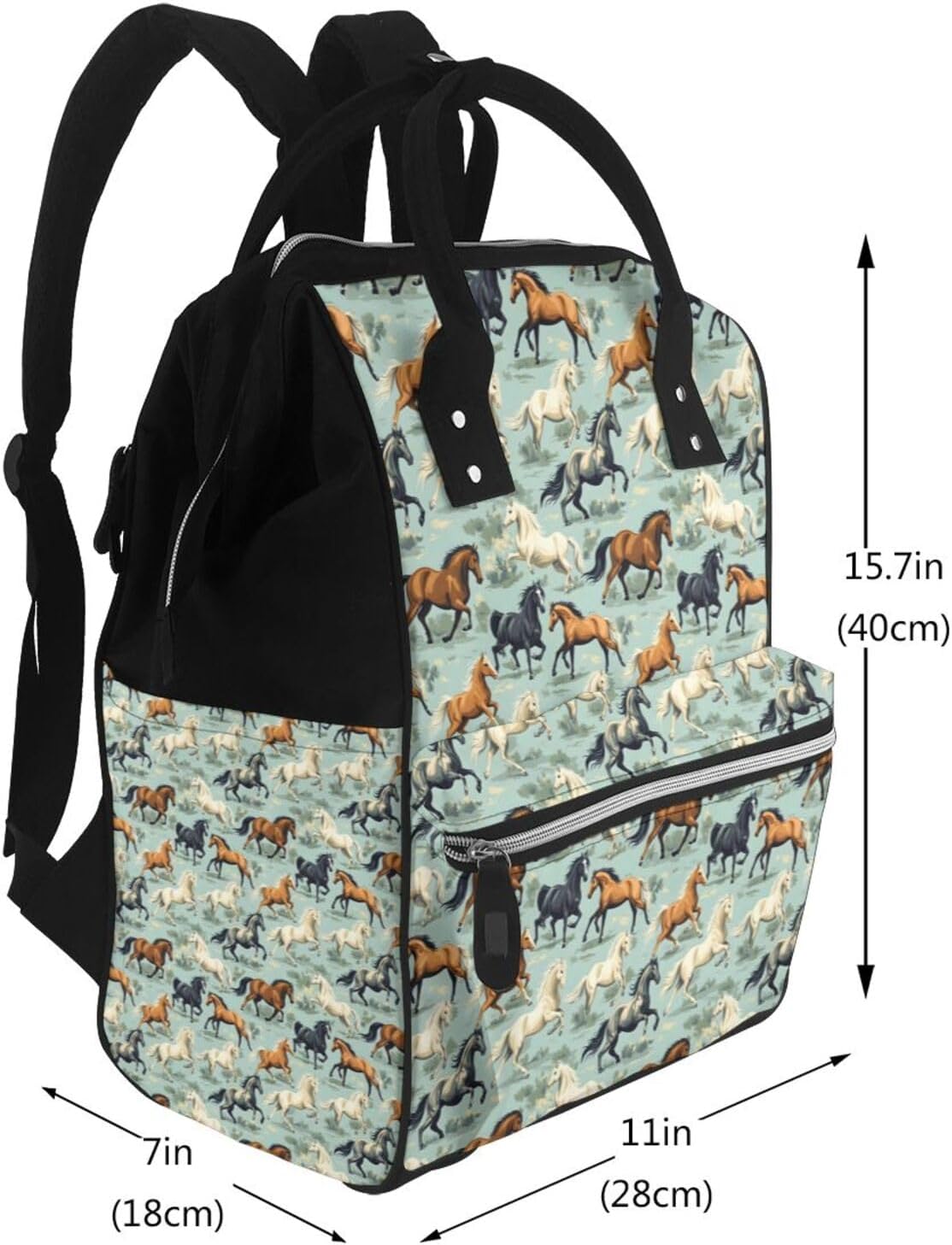 Horse Running Print Diaper Bag Backpack, Toddler Baby Girl Boy Diaper Bag for Mom Dad, Mommy Bags Travel Baby Bags for Women Men