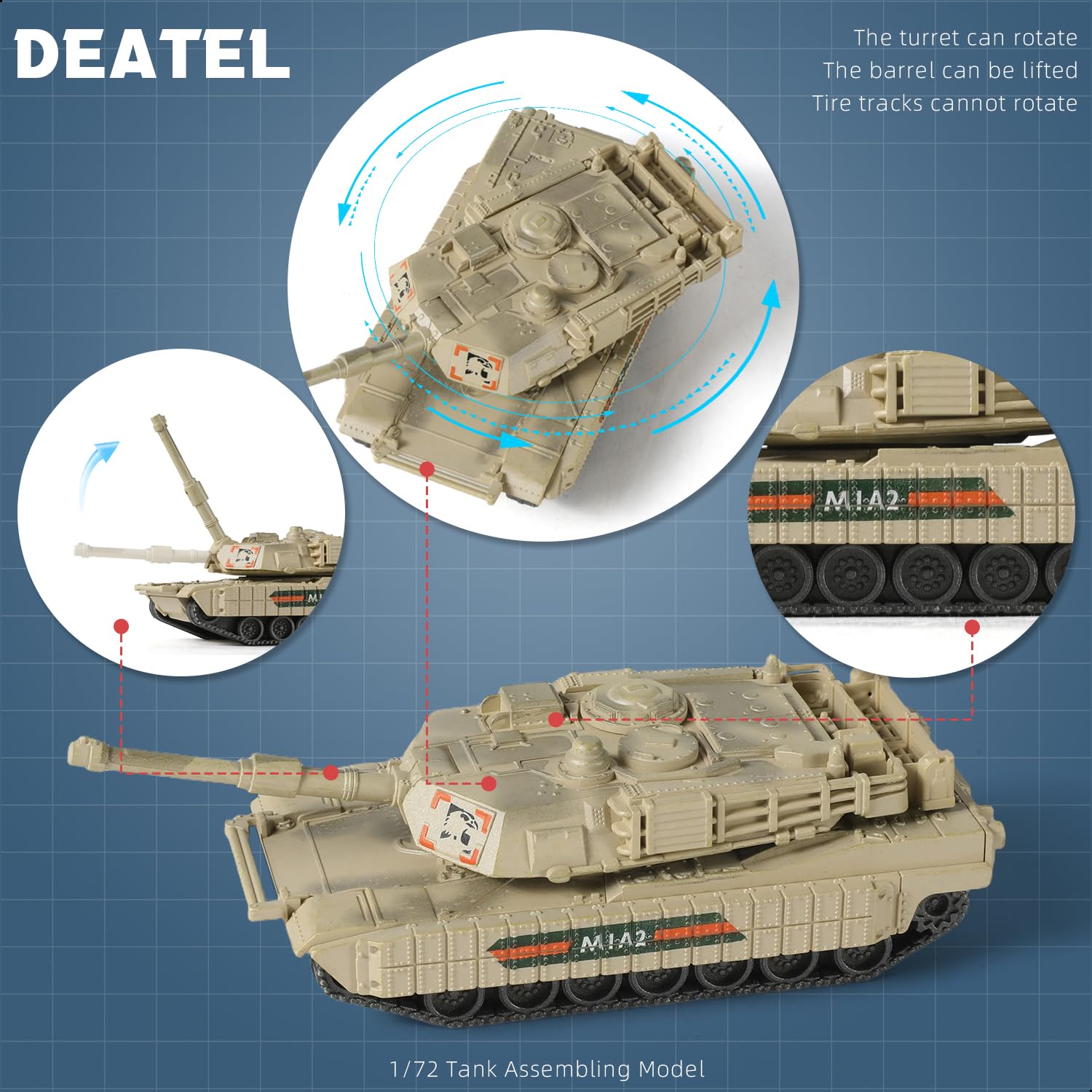 SEBUNAS 1/72 Scale M1A2 Military Tank Quick Build Model Kits United States Armored Vehicle M1A2 Main Battle Tank Building Model Gift for Kids (9PCS) - Image 3