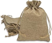 Vista 1 de TheDisplayGuys - Paquete de 12 bolsas de regalo de arpillera natural de 4 x 6 pulgadas con cordón (marrón natural, pequeña) para recuerdos