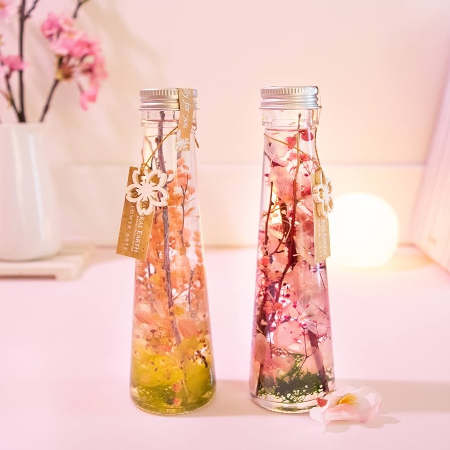 ◆ハーバリウム　188  桜いっぱいまあるい春bottle *.:。✿*゜¨ Lulu's ルルズ 桜 ハーバリウム さくらの木 角スキットル瓶