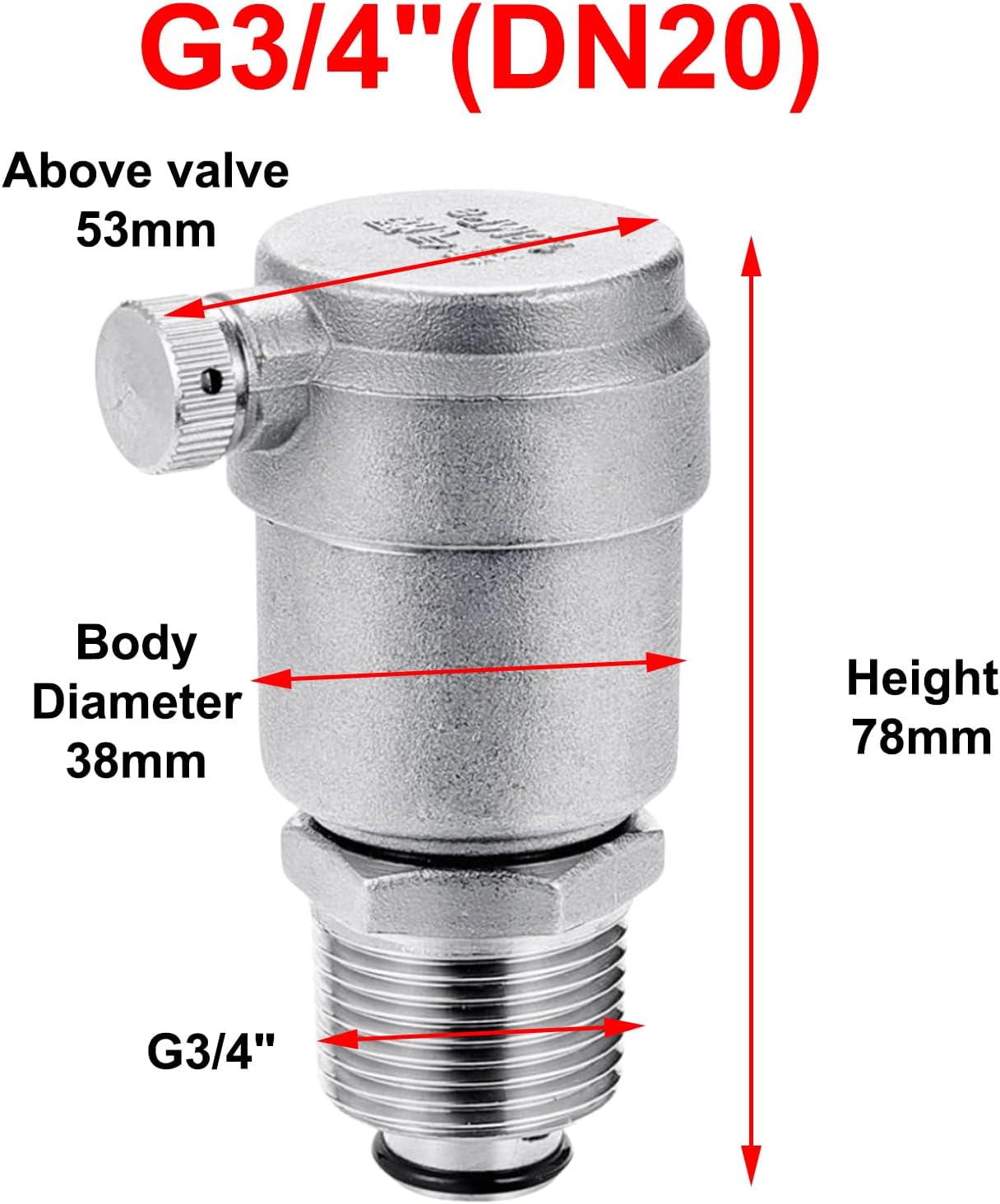 2Pcs 316 Stainless Steel Automatic Air Vent Valve, Side Relief Port, Male Thread, Horizontal-Discharge Air Release Vents for Heating, HVAC, Water Pipelines (G3/4"(DN20))