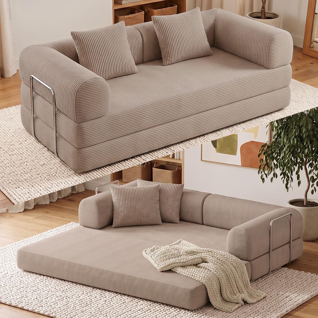 skølm Lofn Schlafsofa 2-Sitzer 200 cm, Cord Taupe, mit 2 Kissen, Klappsofa