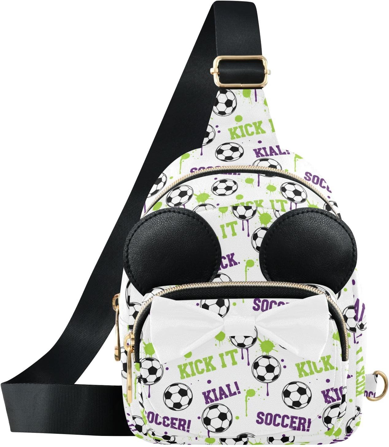 Sinestour Soccer Ball Kids Sling Bag for Girls, 7.5x5.7x3.1Inches | Crossbody Fanny Pack, Toddler Purse, Cute Sling Belt Bag with Ears, 2L Small Shoulder Chest Bag for Travel