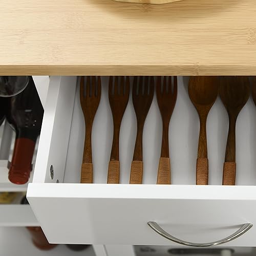 Miniatura 9 de HOMCOM Isla de cocina rodante con almacenamiento, carrito de cocina con estante para vino de 4 botellas, carrito de bar con soporte para vasos,