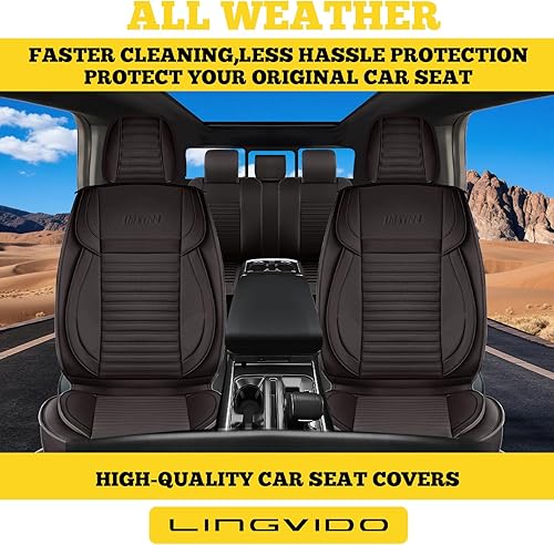 Miniatura 60 de LINGVIDO - Fundas de piel sintética con respaldo para asiento de automóvil, transpirables, impermeables, universal y antideslizante, para SUV, Beige
