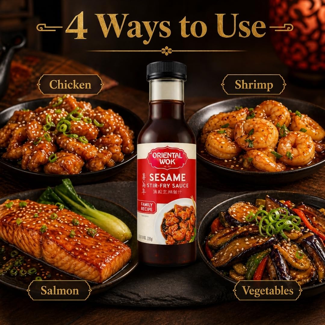 Oriental Wok Gourmet Sesame Stir-Fry Sauce, Blend of Sweetness and Umami Family Sauce, Ideal for Chicken, Shrimp, Steak or Tofu, 14 oz (2 Pack)